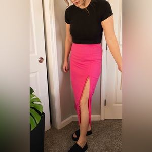 Zara Pink MIDI linen Skirt with slit beading size medium